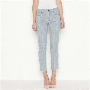 Parker Smith Women’s Straight Leg Jeans Raw Edge Blue Stripes Ankle 26